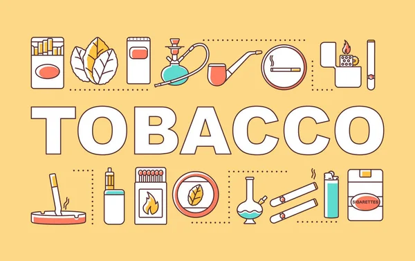 Tobacco word concepts banner. Nicotine-containing goods industry. Products for smokers. Presentation, website. Isolated lettering typography idea with linear icons. Vector outline illustration — Stock Vector