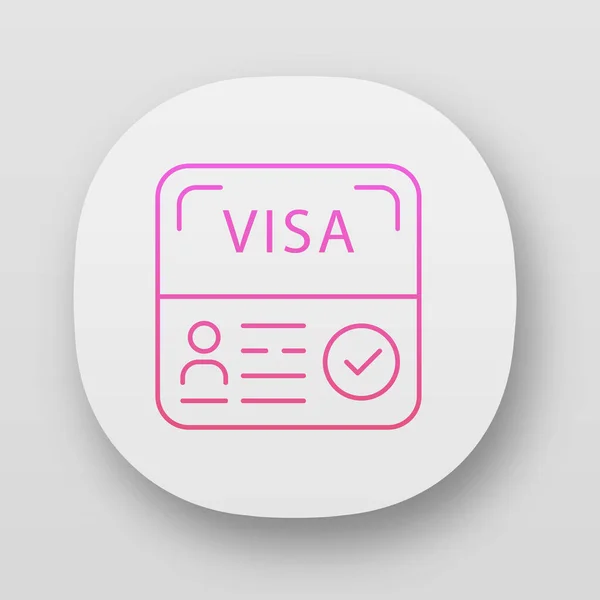 비자 앱 아이콘을 시작합니다. 임시 거주 허가. 여행 서류. 이민. 외국 기업가 비자. UI / Ux 사용자 인터페이스. 웹 또는 모바일 응용 프로그램입니다. 벡터 절연 일러스트레이션 — 스톡 벡터