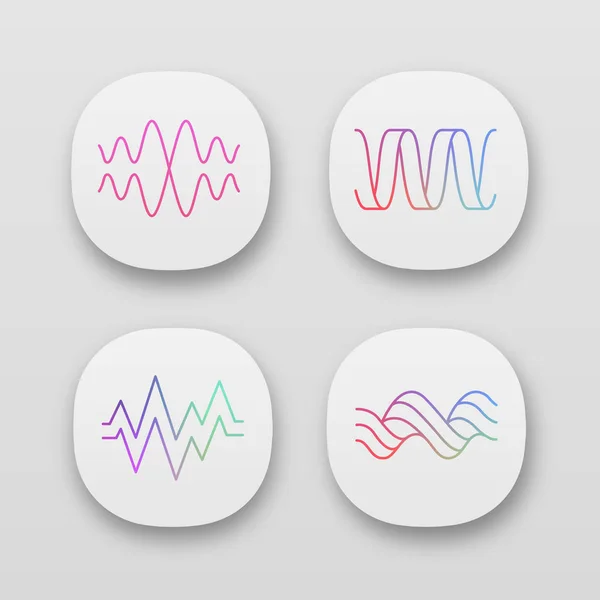 Sound waves app icons set. UI/UX user interface. Vibration, noise