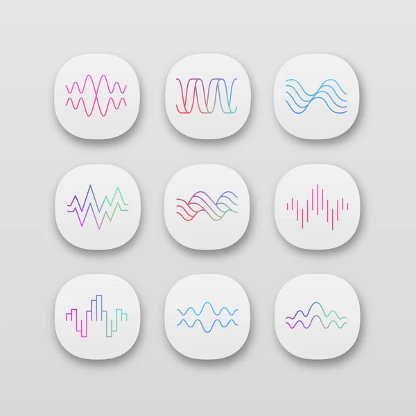Sound waves app icons set. UI/UX user interface. Vibration, noise