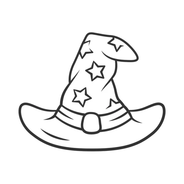 Chapeau magicien icône linéaire. Illustration fine. Casquette magique sorcière. Magicien, casquette de sorcière. Costume d'Halloween. Sorcellerie, objet de sorcellerie. Symbole de contour. Schéma vectoriel isolé. Course modifiable — Image vectorielle