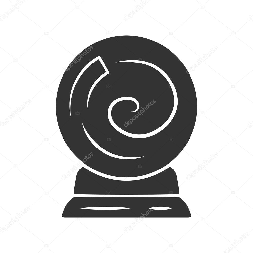 Crystal ball glyph icon. Silhouette symbol. Gypsy fortune telling ritual tool. Magic globe. Future mystic prediction, divination. Crystal orb, sphere. Negative space. Vector isolated illustration