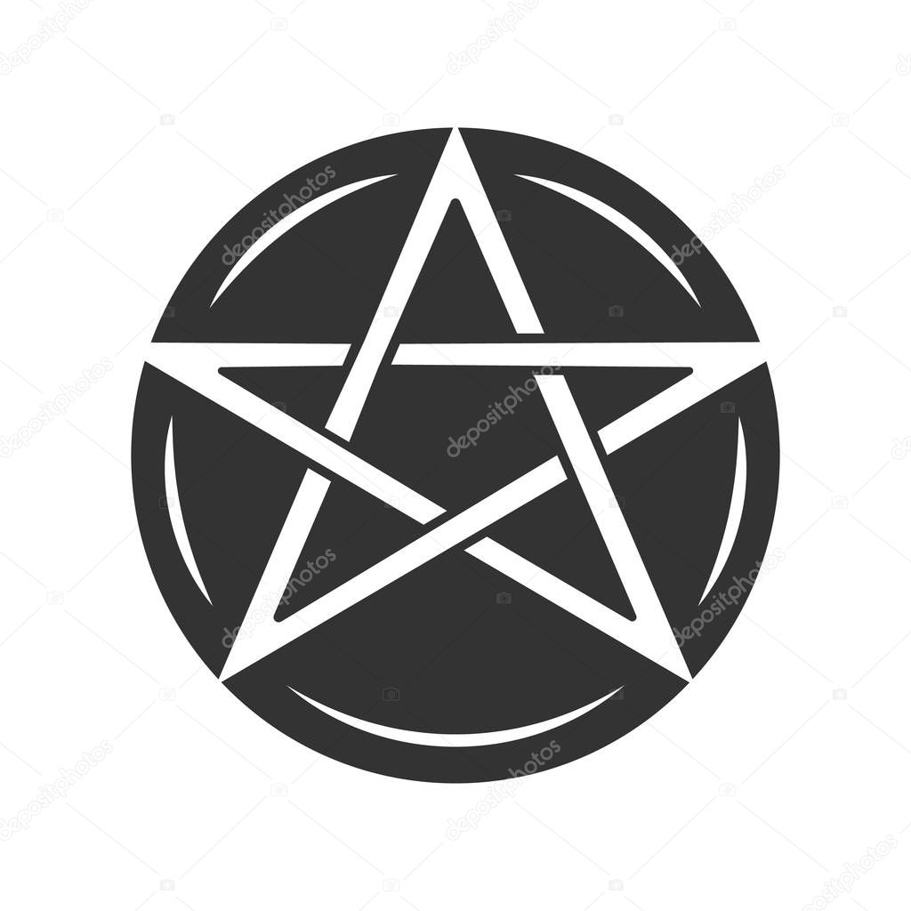 Pentagram glyph icon. Occult ritual pentacle. Devil star. Satanic cult, wiccan & pagan silhouette symbol. Witchcraft, esoteric and diabolic sign. Mystic heptagram. Vector isolated illustration