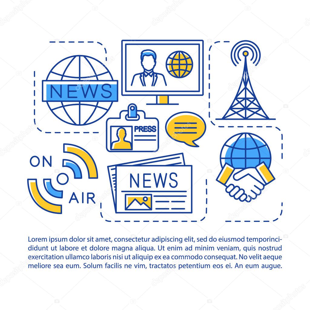 News media, broadcasting industry article page vector template. 