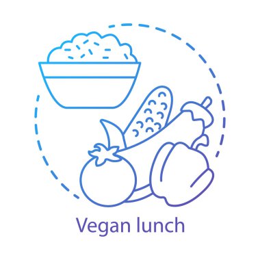 Vegan öğle yemeği, vejetaryen yaşam tarzı kavramı simgesi. Sağlıklı beslenme fikri ince çizgi illüstrasyon. Lezzetli doğal yemekler, organik yemek. Çiğ sebze vektör izole anahat çizim ile Lapa