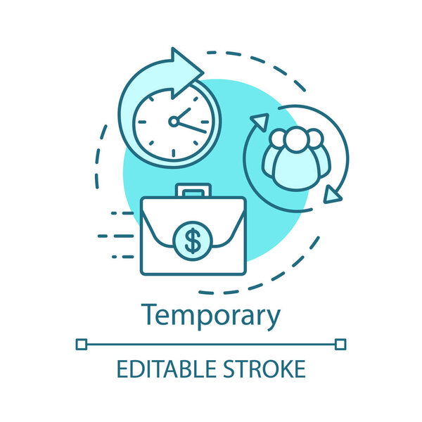 Временный значок концепции. Странная идея, тонкая линия иллюстрации. Краткосрочная работа, вербовка. Рабочая договоренность. Аутсорсинг, фрилансер. Векторный изолированный рисунок контура. Штрих к таблице
