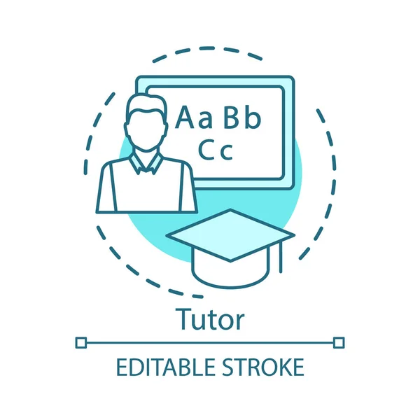 Tutor concept icon. Private teacher idea thin line illustration. Courses training. Educator, school personnel. Foreign language tutor, philologist. Vector isolated outline drawing. Editable stroke