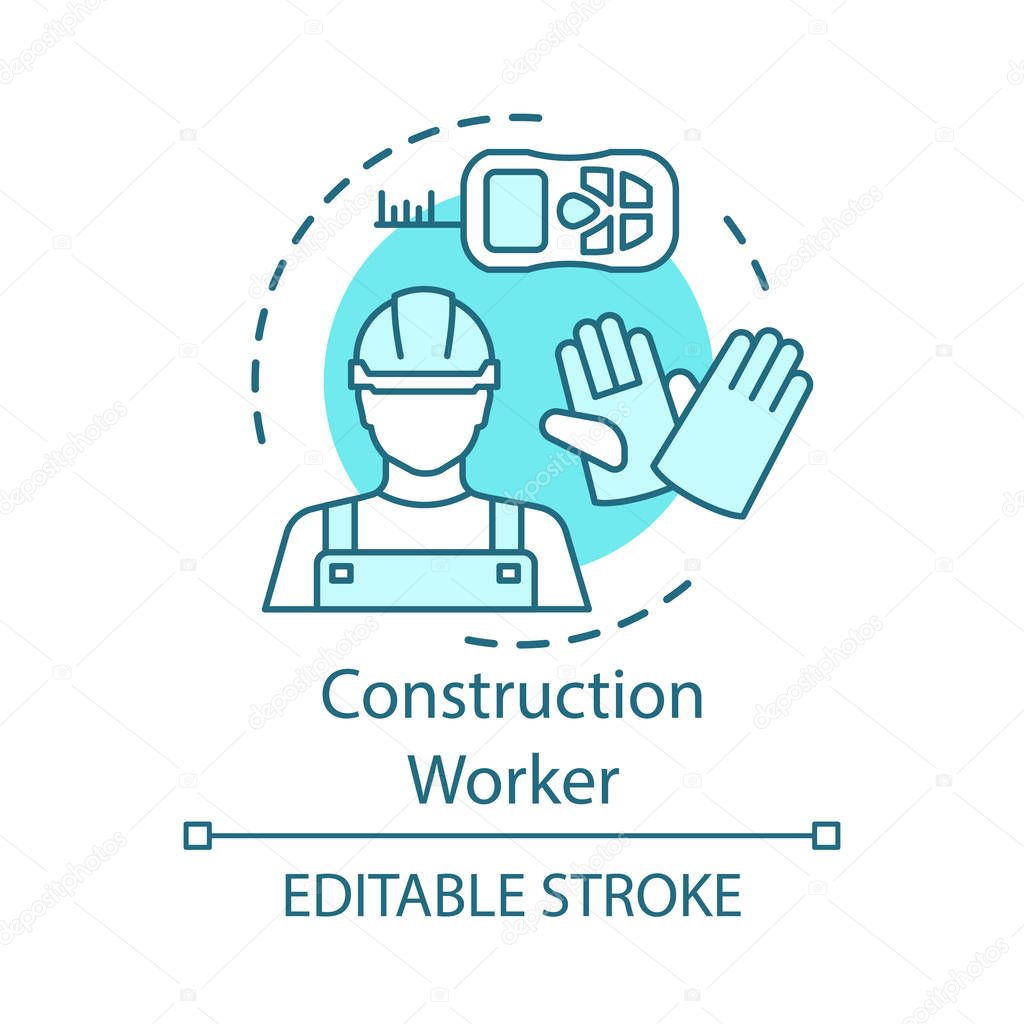 Construction worker concept icon. Builder, laborer idea thin line illustration. Repair, maintenance employee. Hard hat worker, handyman. Manual labour. Vector isolated outline drawing. Editable stroke