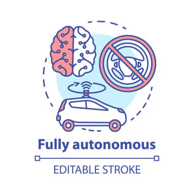 Tamamen özerk kavram simgesi. Yapay zeka yla çalışan bir araba. Otomatik pilot sistemi. Robotik araç. Sürücüsüz araba fikri ince çizgi illüstrasyon. Vektör yalıtılmış anahat çizimi. Kullanılabilir kontur