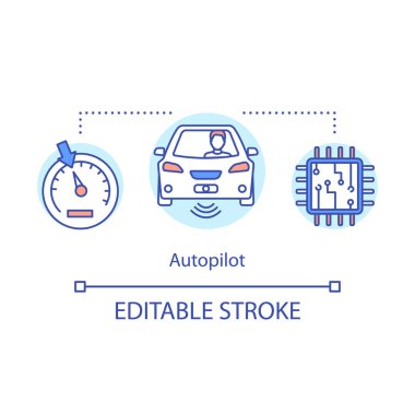 Autopilot concept icon. Adaptive cruise control. Driverless vehicle. Electronic speed control. Autonomous car drive system idea thin line illustration. Vector isolated outline drawing. Editable stroke