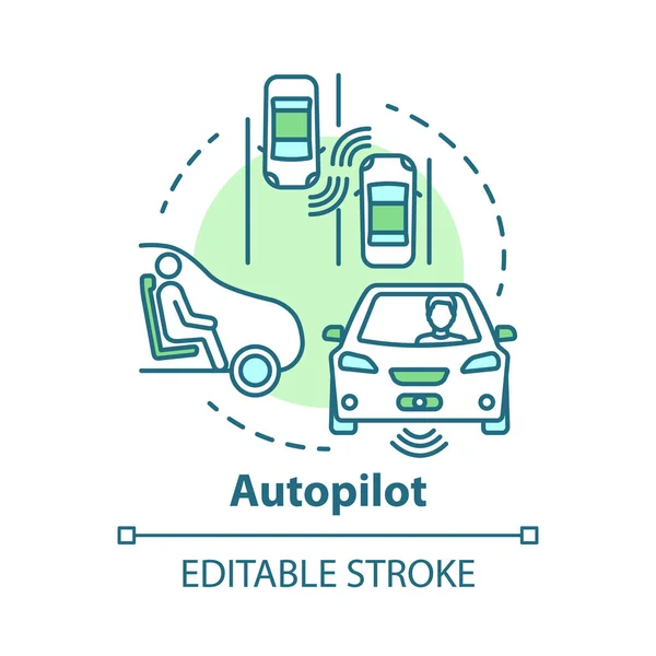 Icône concept du pilote automatique. Voiture autonome, véhicule sans conducteur. Voiture intelligente. Auto-conduite idée d'illustration de ligne mince. Schéma vectoriel isolé. Course modifiable — Image vectorielle