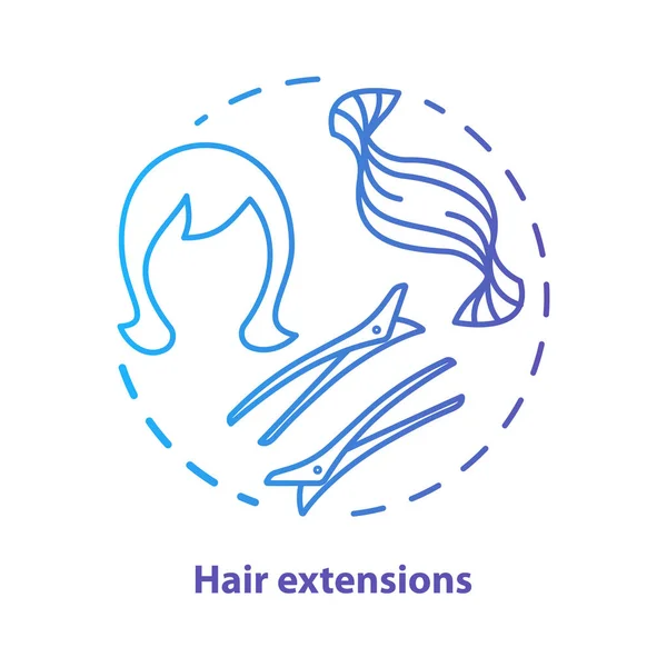 Hair extensions blue concept icon. Clip in hair tapes, wig and accessories idea thin line illustration. Hairdresser, hairstylist parlor. Blue gradient vector isolated outline drawing. Editable stroke — Stock Vector