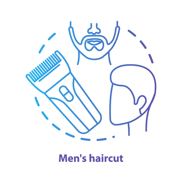 Män frisyr koncept ikon. Barbershop idé tunn linje illustration. Hårvård och behandling. Frisörsalong utrustning, hårstylist verktyg. Blå gradient vektor isolerad kontur ritning. Redigerbar stroke — Stock vektor