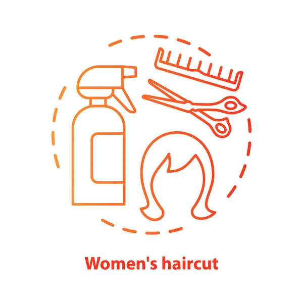 Women haircut blue concept icon. Hair care and treatment products. Hairstyling idea thin line illustration. Hairdresser equipment. Red gradient vector isolated outline drawing. Editable stroke — Stock Vector