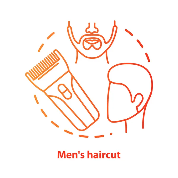 Män frisyr koncept ikon. Barbershop idé tunn linje illustration. Hårvård och behandling. Frisörsalong utrustning, hårstylist verktyg. Röd gradient vektor isolerad kontur ritning. Redigerbar stroke — Stock vektor