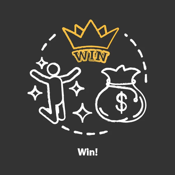 Win chalk concept icon. Jackpot, success idea. Lottery, casino victory. Winner, champion. Sack of money prize. Good luck & fortune. Vector isolated chalkboard illustration — Stock Vector