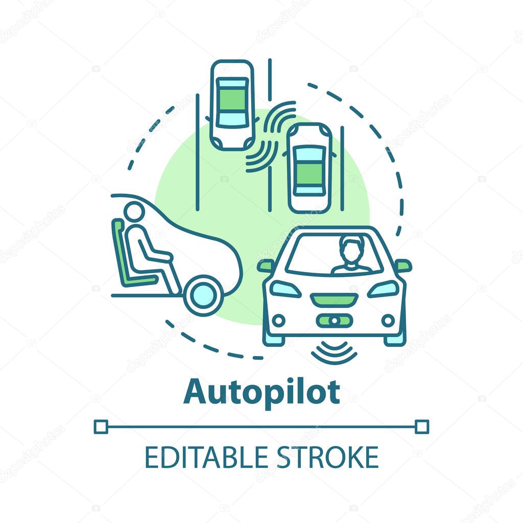 Autopilot concept icon. Autonomous car, driverless vehicle. Smart car. Self-driving auto idea thin line illustration. Vector isolated outline drawing. Editable stroke