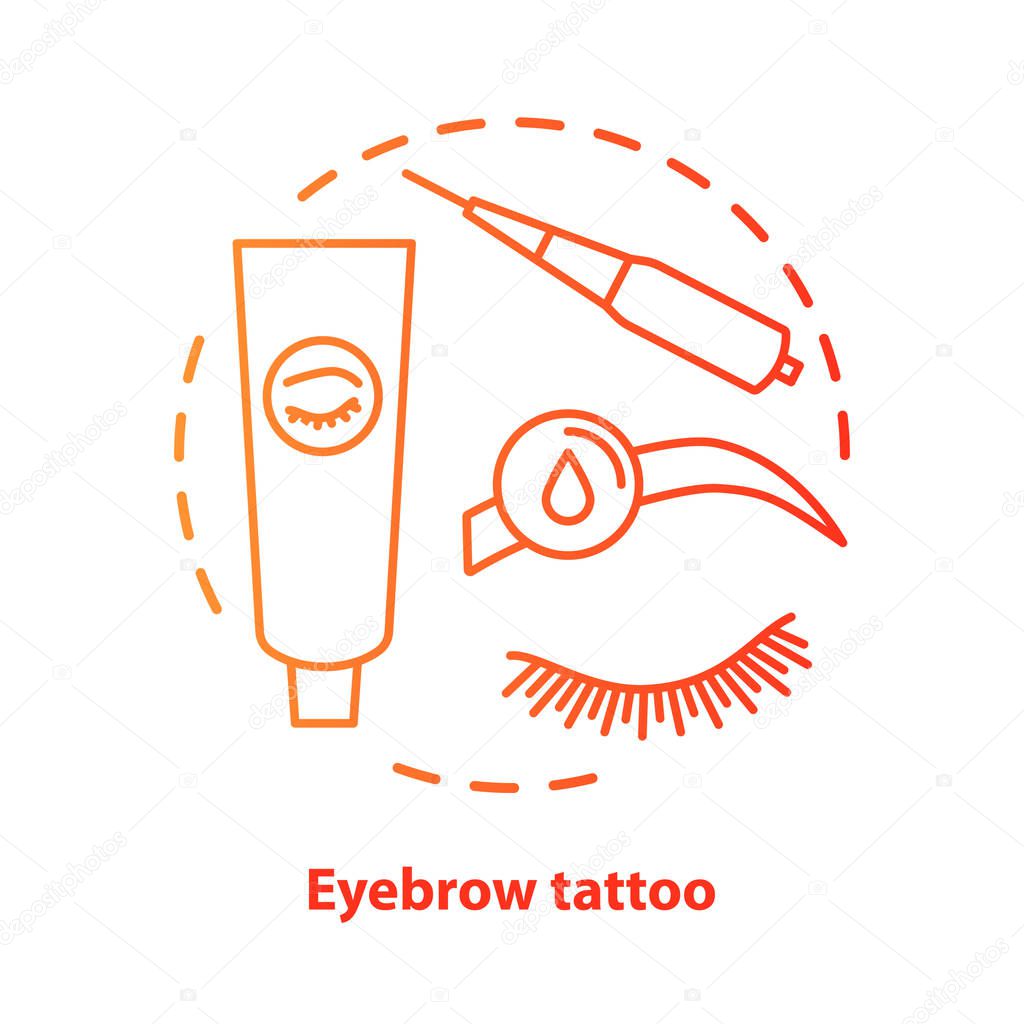 Eyebrow tattoo blue concept icon. Eye brows and eyelashes tinting, permanent makeup idea thin line illustration. Microblading. Red gradient vector isolated outline drawing. Editable stroke