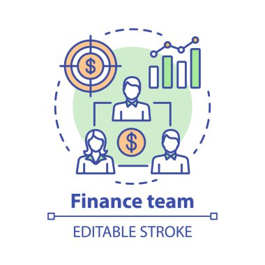 Şirket finans ekibi konsept simgesi. Yönetim muhasebeciler fikir ince çizgi illüstrasyon. Profesyonel muhasebeciler. İş yatırımcıları, sponsorlar. Vektör yalıtılmış anahat çizimi. Kullanılabilir kontur