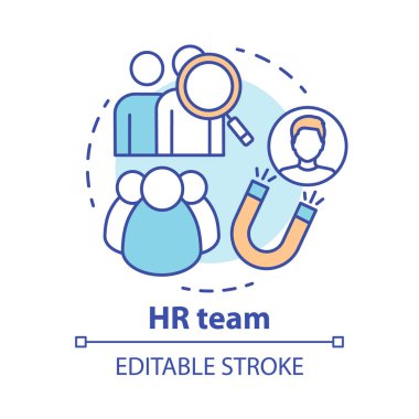 İnsan Kaynakları takım konsept simgesi. İstihdam hizmeti, işe alma fikri ince çizgi illüstrasyon. Personel arama ve insan kaynakları yönetimi. Aday kaynak. Vektör yalıtılmış anahat çizimi. Kullanılabilir kontur