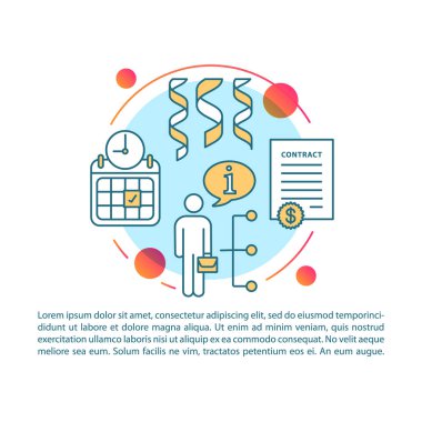 Kurumsal olay yönetimi makale sayfası vektör şablonu. İstihdam, işe alım. Broşür, dergi, doğrusal simgeler ve metin içeren broşür tasarım ögesi. Yazdırma tasarımı. İllüstrasyonları Göster