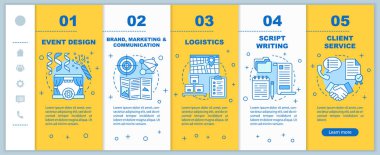 Olay yönetimi, mobil web sayfaları vektör şablonu planlama. Sutyen