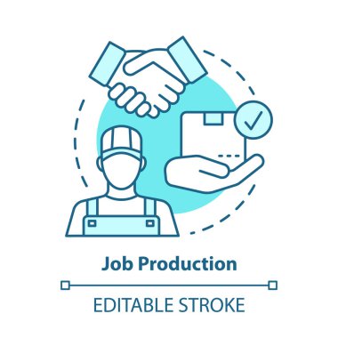 İş üretimi mavi kavram simgesi. Jobbing ve bir kerelik üretim fikri ince çizgi illüstrasyon. Özel iş üreten. Bireysel çalışma süreci. Vektör yalıtılmış anahat çizimi. Kullanılabilir kontur