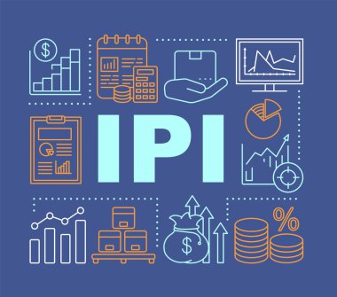 Ipi kelime kavramları afiş. Endüstriyel üretim endeksi. Ekonomik üretim göstergesi. Sunum, web sitesi. Doğrusal simgeler ile izole harf tipografi fikri. Vektör anahat çizimi