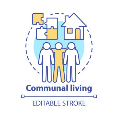Toplumsal yaşam kavramı simgesi. Cohousing düzenleme fikir ince çizgi illüstrasyon. Sıradan bir yerde yaşamak. Konut topluluğu, toplu ev. Vektör yalıtılmış anahat çizimi. Kullanılabilir kontur