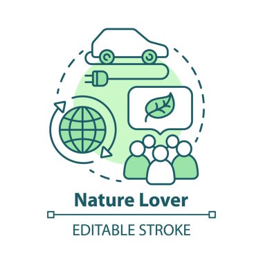 Doğa aşığı konsept simgesi. Naturalist fikir ince çizgi illüstrasyon. Çevreci. Ekolojinin korunması, çevrenin korunması. Eko araba. Vektör yalıtılmış anahat çizimi. Kullanılabilir kontur