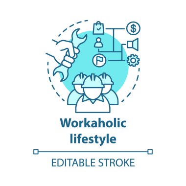 Workaholic lifestyle blue concept icon. Ergomaniac idea thin line illustration. Work addiction, obsessive disorder. Working overtime, behind schedule vector isolated outline drawing. Editable stroke