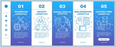 Mobil web sayfaları vektör şablonuna binen yaşam tarzı türleri. Tec