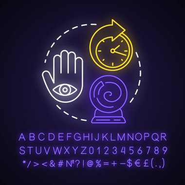 Gelecek tahmini neon ışık kavramı simgesi. Kehanet ve gizli