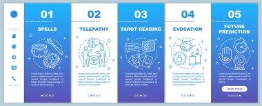 Mobil web sayfaları vektör şablonuna binen sihirli hizmetler. Doğrusal çizimler ile gelecek tahmin duyarlı akıllı telefon web sitesi arayüz fikri. Web sayfası walkthrough adım ekranlar. Renk kavramı