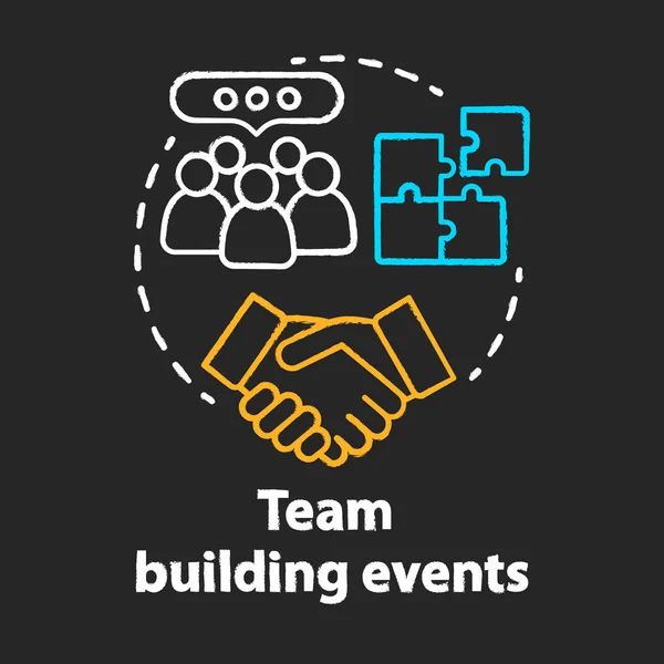 Team building evento gesso concetto icona. Idea di collaborazione aziendale. Lavoro di squadra e partnership di successo. Cooperazione tra dipendenti. Illustrazione lavagna isolata vettoriale — Vettoriale Stock