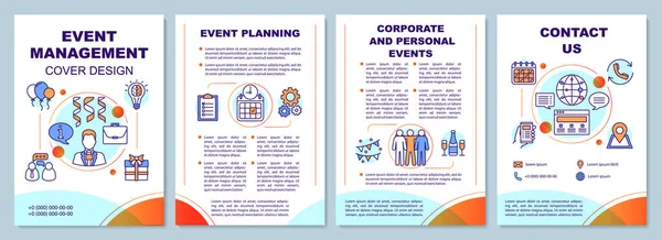 Event management brochure template layout. Corporate party planning. Flyer, booklet, leaflet print design with linear illustrations. Vector layouts for magazines, annual reports, advertising posters