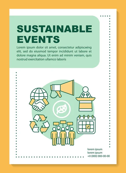 Sustainable event poster template layout. Eco meeting. Banner, booklet, leaflet print design with linear icons. Environment protection movement. Vector brochure page layouts for advertising flyers
