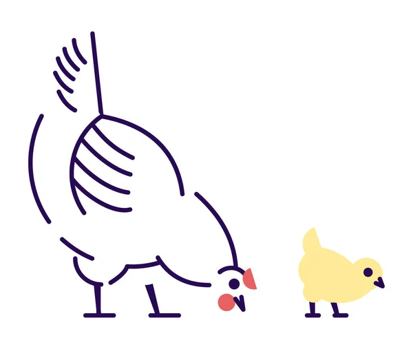 Biała kura z żółtą dziewczyną dziania płaską ilustracją wektorową. Koncepcja hodowli ptaków domowych. Matka kurczaka na białym tle element projektu z zarysem. Hodowla drobiu, symbol hennery na białym tle — Wektor stockowy