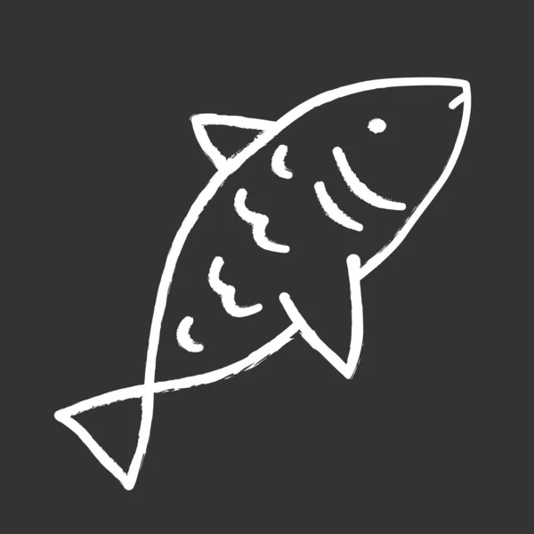 Rå fisk krita ikon. Saltvattens djur med fenor, gälar och fjäll — Stock vektor