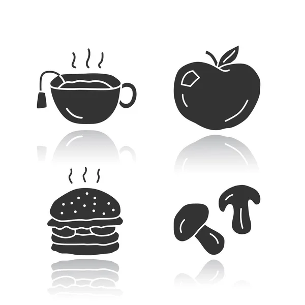 Delicious lunch glossy icons set. Tasty breakfast, fast food and — Stock Vector