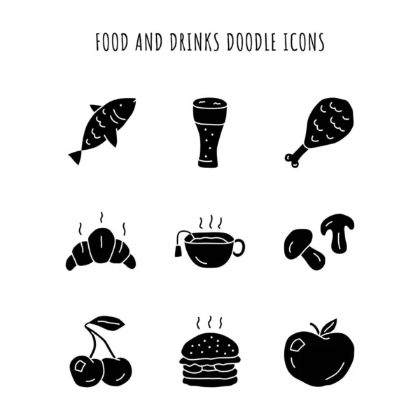食物和饮料字形图标设置。汉堡，鸡腿和啤酒。D — 图库矢量图片