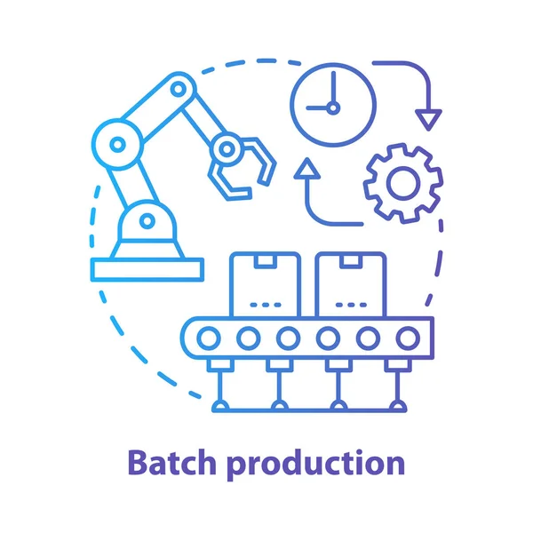 Producción por lotes icono concepto azul. Ilustración de línea delgada del método de fabricación. Proceso de producción en masa. Fabricación en serie. Equipo de maquinaria. Dibujo de contorno aislado vectorial. Carrera editable — Archivo Imágenes Vectoriales
