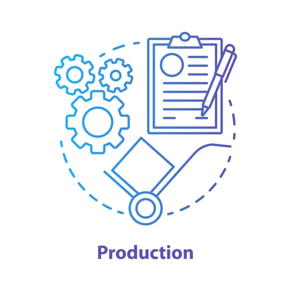 Icono de concepto azul de producción. Ilustración de línea delgada del proceso de fabricación. Sector industrial. Ingeniería. Fabricación de productos. Industria primaria. Dibujo de contorno aislado vectorial. Carrera editable — Archivo Imágenes Vectoriales