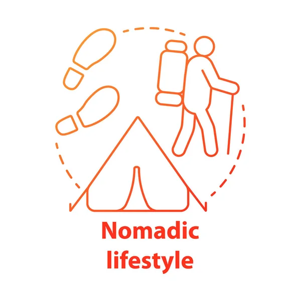 Nomadic Lifestyle rode concept icoon. Verplaatsen van plaats naar plaats idee dunne lijn illustratie. Menselijke migratie, wonen zonder permanent verblijf. Vector geïsoleerde omtrek tekening. Bewerkbare lijn — Stockvector