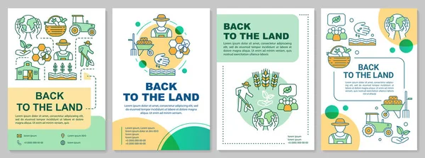 Back to the land brochure template layout. Agrarian movement. Flyer, booklet, leaflet print design with linear illustrations. Vector page layouts for magazines, annual reports, advertising posters