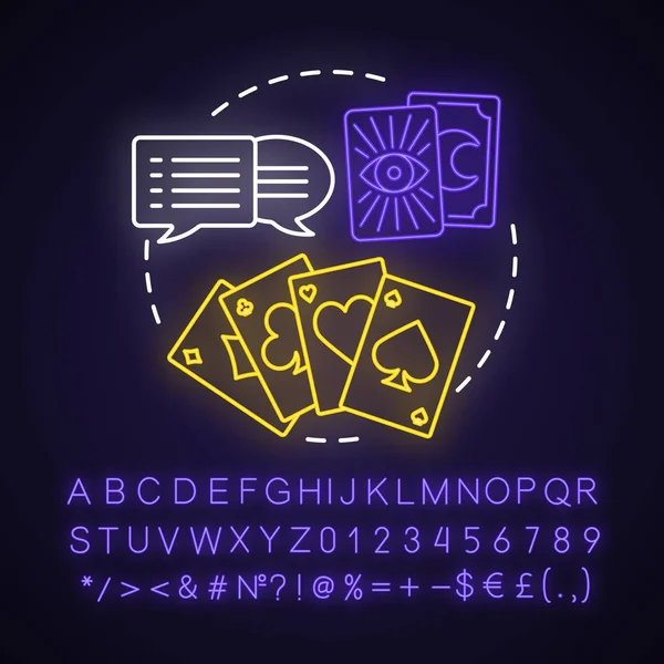 Tarot reading neon light concept icon. Fortune telling, divinati