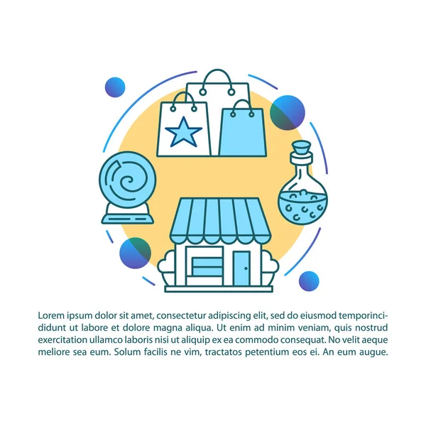 Magic shop makale sayfa vektör şablonu. Ezoterik mağaza satın alma