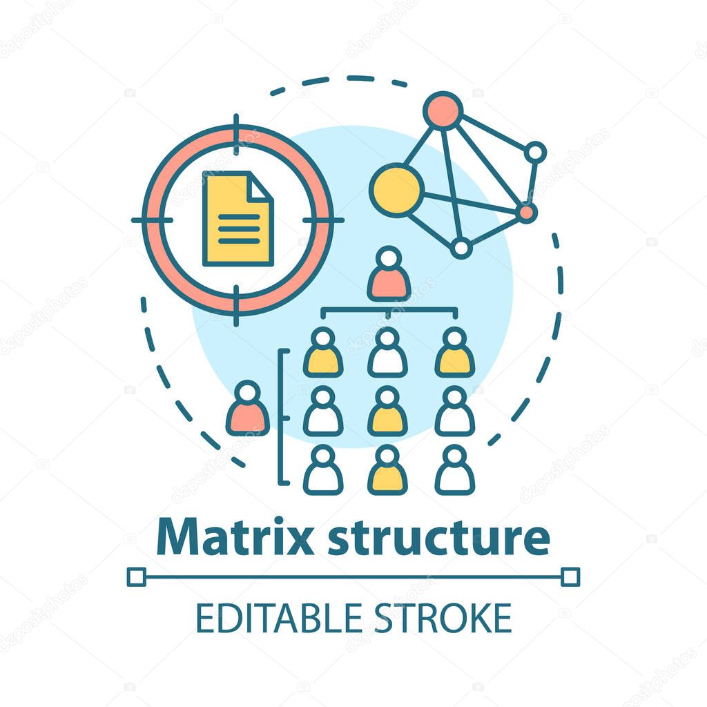 Matrix corporate structure concept icon. Company top management idea thin line illustration. Workflow organization. Staff interaction & workplace environment. Vector isolated drawing. Editable stroke