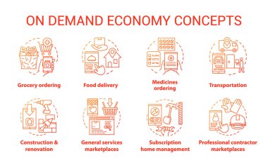 Supply and demand concept icons set. Commercial services industr