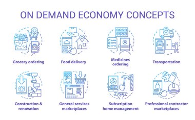 Demand and supply concept icons set. Commercial services industr